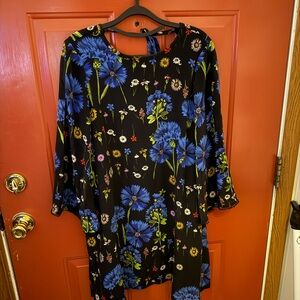 Anthropologie Black Tunic with Bright Blue Floral Accents